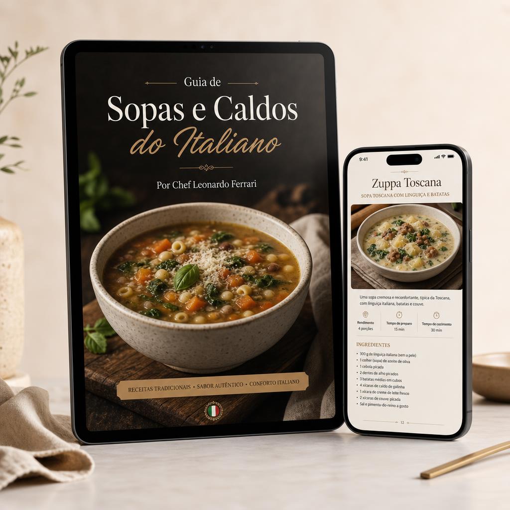 Mockup do Guia de Sopas e Caldos do Italiano